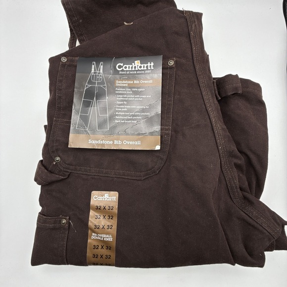 Carhartt Sandstone Bib Overall Double Knee Men 32X32 R06 DKB Brown NWT NOS